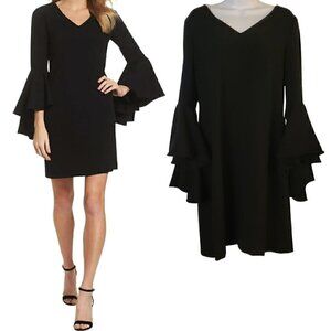 ELIZA J Crepe Bell Sleeve Shift Black Dress Size 8